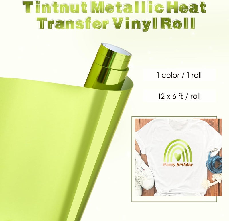 Tintnut Metallic Heat Transfer Vinyl Roll Grass Green Chrome HTV - 12"x 6 ft Foil Holographic Iron On Vinyl for DIY T-Shirts Handbags Hats Crafts - Image 2